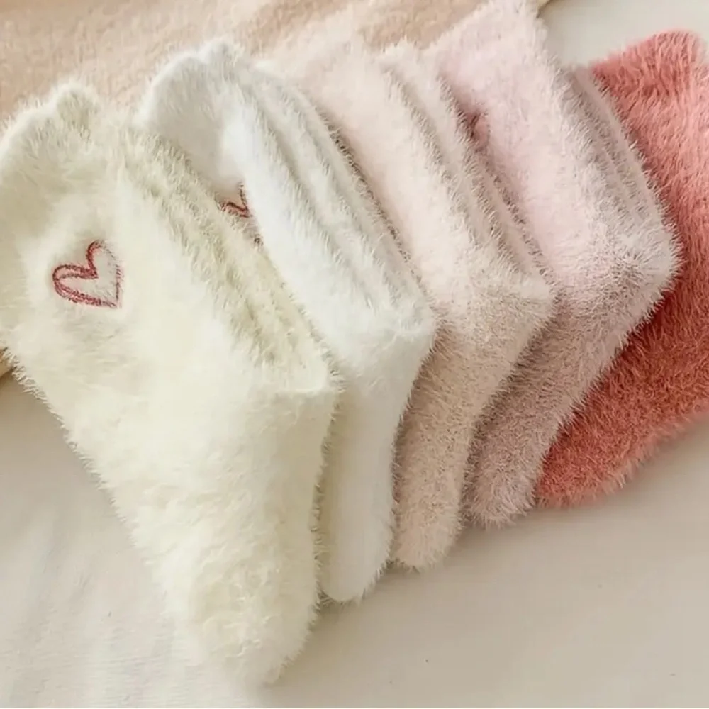 Cozy Heart Embroidered Fuzzy Socks - 5 Pack